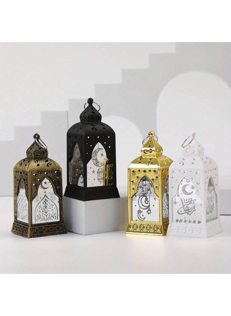 Black Decorative LED Lantern  – Crescent & Star Cut-Out Design – Warm Ambient Table Light – Metal Frame Accent Lamp - Image 2